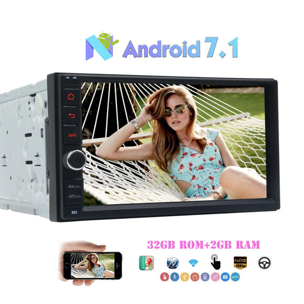 7'' 2 Din Car Video Player 1024*600 Resolution Touch Screen Car Auto Stereo Radio Android 7.1 Octa Core 2GB&32GB Headunit Bluetooth GPS