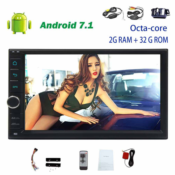 Wireless backup camera+Double Din Android 7.1 no DVD Player 7'' Capacitive Touch Screen Car radio Stereo Octa Core In Dash GPS Navigation