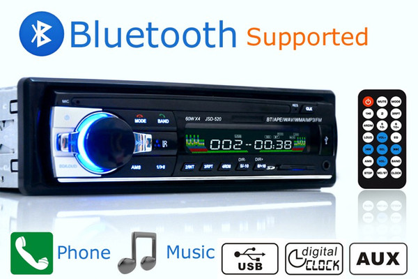 free shipping DH refer 12V Bluetooth Car Stereo FM Radio MP3 Audio Player 5V Charger USB SD AUX Auto Electronics Subwoofer In-Dash 1 DIN