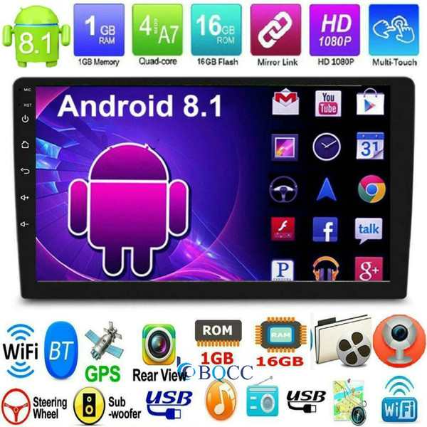 Autoradio Quad Core 2DIN Android8.1 9in Car Stereo BT GPS Navi WiFi MP5 Player AM FM Radio