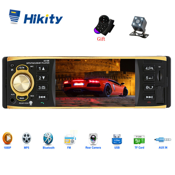 Hikity 1 Din Car Radio 4019B Audio Stereo USB AUX FM Bluetooth Radio Station MP3 Player with Rearview Camera Remote Control