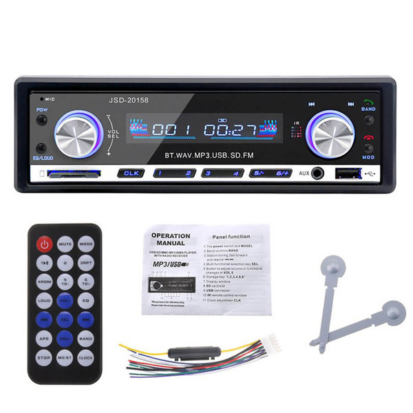Autoradio 1 Din 12V Car Audio BLUETOOTH Stereo In-dash FM Receiver Aux Input USB/SD Audio MP3 Car Radio JSD-20158