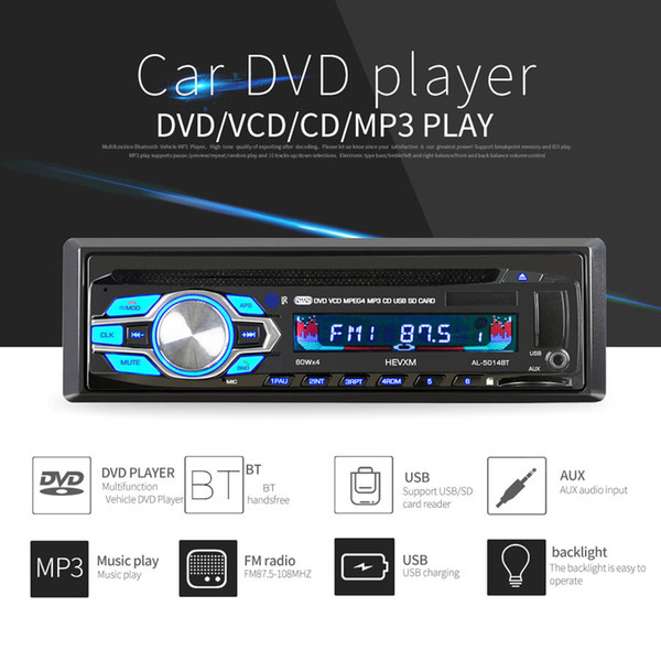 1 Din 12V Car DVD CD Player Vehicle MP3 Stereo Car Handfree Autoradio BT Audio Radio 5014BT Car-styling Wireless Remote Control