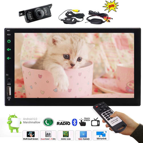 1GB+16GB Quad Core 7'' 2din Android 6.0 Car Stereo Radio Multi-touch Screen in Dash GPS Navigation no DVD Headunit WiFi Screen Mirroring