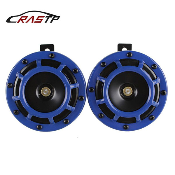 RASTP-New Design 2 PCS 110DB Blue 12v Super Loud Compact Electric Blast Tone Air Horn Kit For Motorcycle And Car RS-BOV014