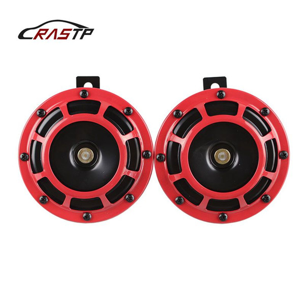 RASTP-New Design 2 PCS 110DB Red 12v Super Loud Compact Electric Blast Tone Air Horn Kit For Motorcycle And Car RS-BOV014