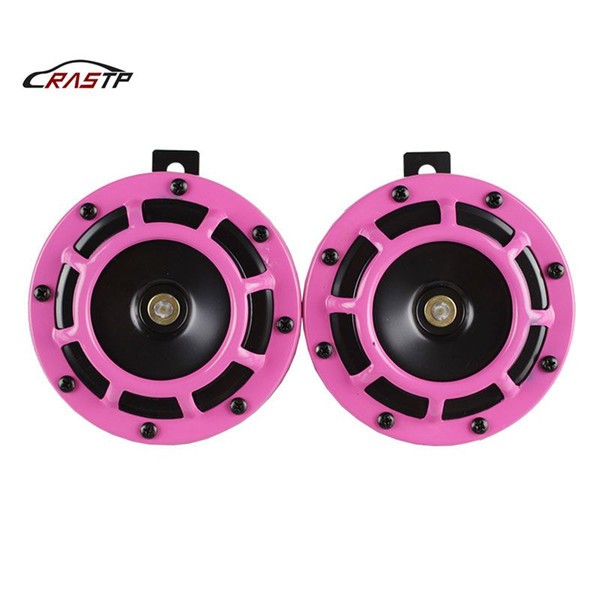 RASTP-New Design 2 PCS 110DB Red Pink 12v Super Loud Compact Electric Blast Tone Air Horn Kit For Motorcycle And Car RS-BOV014