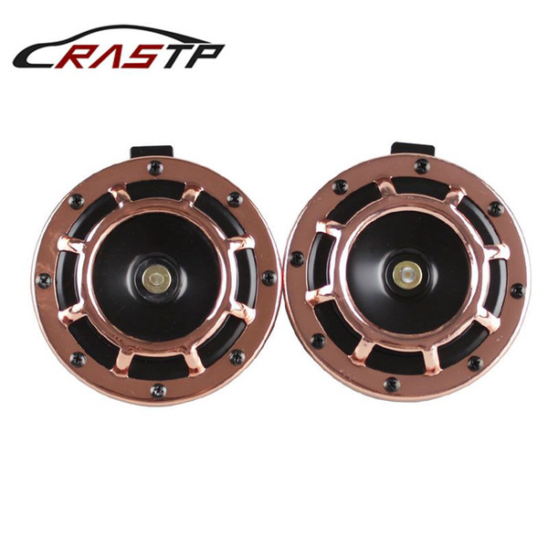 RASTP-New Design 2 PCS 110DB Coppery 12v Super Loud Compact Electric Blast Tone Air Horn Kit For Motorcycle And Car RS-BOV014