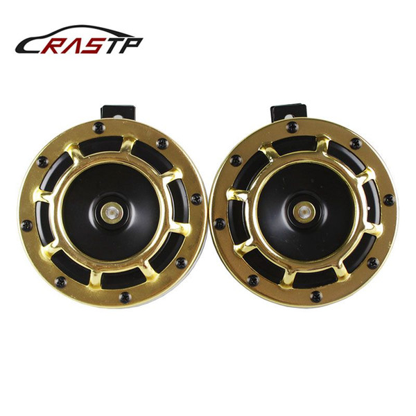 RASTP-New Design 2 PCS 110DB Gold 12v Super Loud Compact Electric Blast Tone Air Horn Kit For Motorcycle And Car RS-BOV014