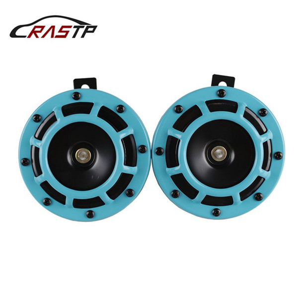 RASTP-New Design 2 PCS 110DB Light Blue 12v Super Loud Compact Electric Blast Tone Air Horn Kit For Motorcycle And Car RS-BOV014