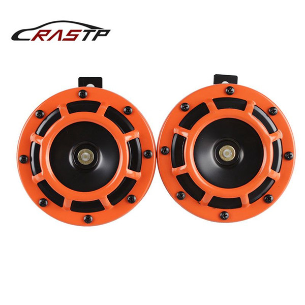 RASTP-New Design 2 PCS 110DB Orange 12v Super Loud Compact Electric Blast Tone Air Horn Kit For Motorcycle And Car RS-BOV014