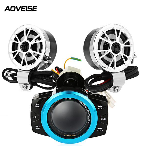 AOVEISE Water Resistance Motorcycle Speaker Set FM Radio USB Motorbike Music Player Loudspeaker HiFi Full Range with A Menu Host car