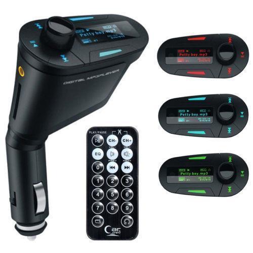 Car Kit MP3 Player Wireless FM Transmitter Modulator wma wireless USB SD MMC LCD With Remote Blue/red Light DHL shipping