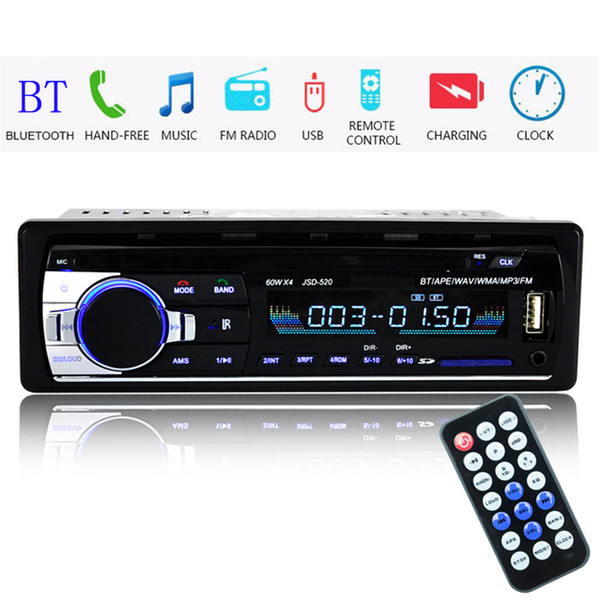 JSD520 12V Bluetooth Car MP3 Player Car Stereo In-dash SD USB MP3 MMC WMA 1 Din Car Radio Autoradio FM Aux Input Receiver