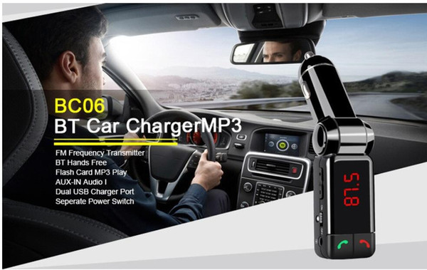 Hot Sale! BC06 bluetooth car charger BT car charger MP3 BC06 mp3 MP4 player mini dual port AUX FM transmitter