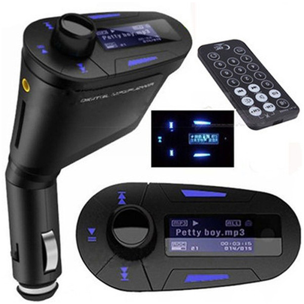 Car Kit MP3 Player Wireless FM Transmitter Modulator wma wireless USB SD MMC LCD With Remote Blue/red Light DHL free OTH158