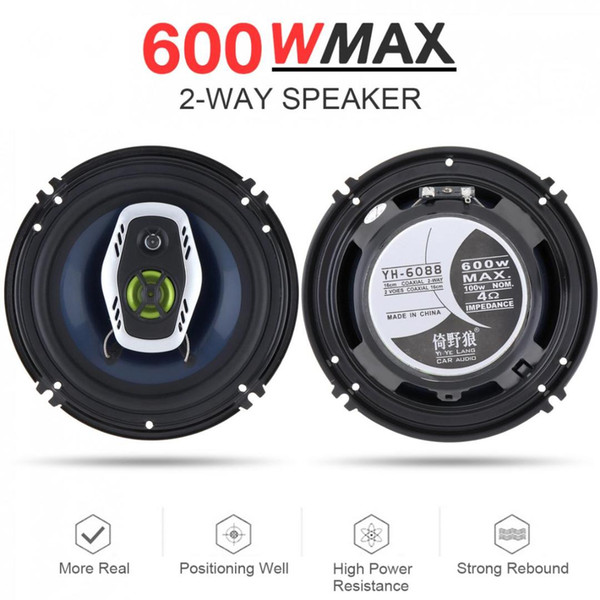 1Pair 6.5 Inch 16cm 600W 2 Way Universal Car Coaxial Hifi Speakers Auto Audio Music Stereo Speaker Non-destructive Installati