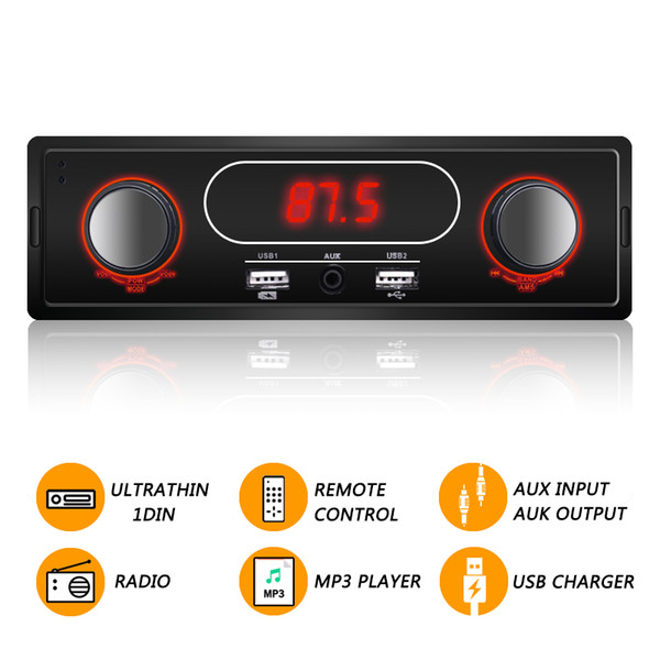 Ultrathin 1DIN Car MP3 Player With FM Radio AUX IN/OUT High Power USB Charger IR Remote Control #3838