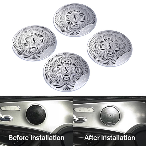 4pcs Car Audio Speaker Car Door Loudspeaker Trim Cover For Mercedes Benz 2015-2018 C Class W205/GLC 2016-2018 E-Class Stainless steel