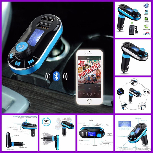 Bluetooth Car Kit FM Transmitter BT66 Handsfree Phone Call Dual USB Car Charger 3.5mm Aux MP3 Player Wireless Remote Control LCD Display