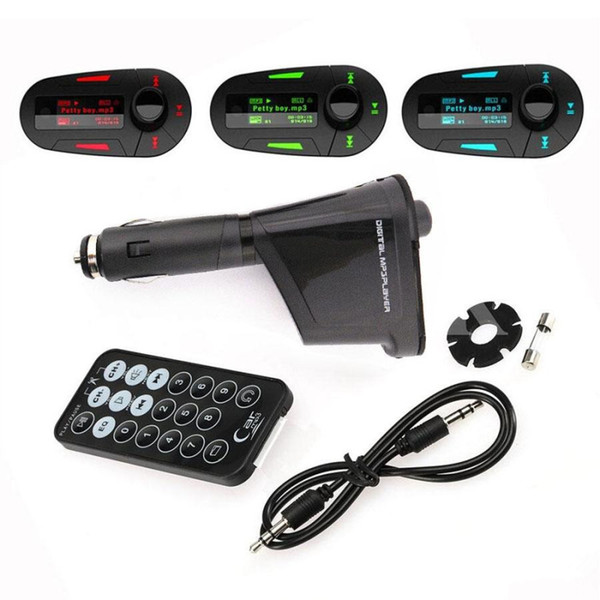 3 Colors Car Kit MP3 Music Player WMA Wireless FM Transmitter Radio Modulator With USB SD MMC+Remote Control 100pcs Free Shipping