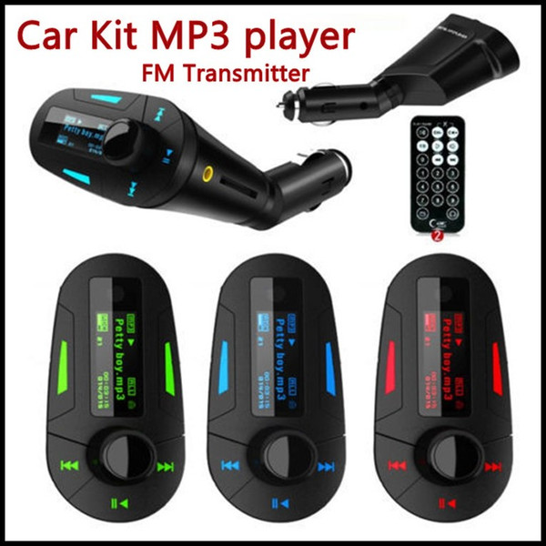 3 Colors Car Kit MP3 Player Wireless car FM Transmitter Radio transmiter With USB SD MMC+ Remote Control Free DHL