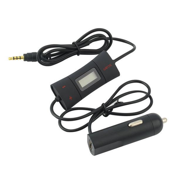 High quality 3.5mm LCD FM Transmitter + Car Charger Audio Adapter for Cellphone MP3/4 Newest free shipping