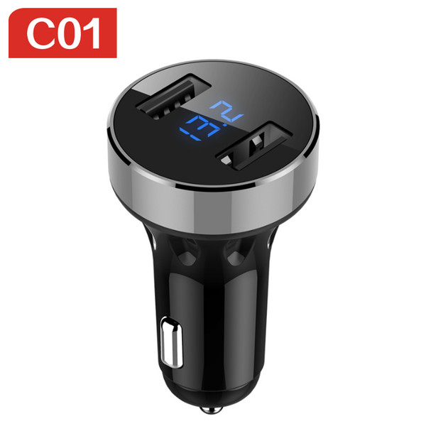 C01 Car charger Mini 4.8A Dual usb Ports fast charger Adapter LED Voltage detection for phone Camers DVR Tablet GPS iPad