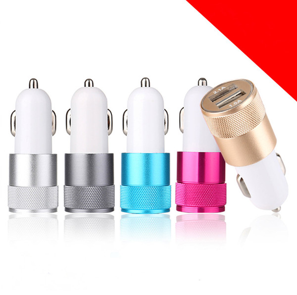 Metal Dual USB Port Car Adapter Charger Universal Aluminium 2-port Car Chargers USB for Apple iPhone iPad iPod / Samsung Galaxy Droid Nokia