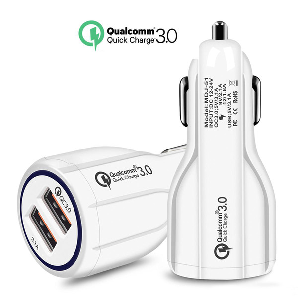 Car ChargerBest Selling Mobile Phone Car Charger Dual USB QC3.0 Fast Smart Charging adapter 12V 3.1A For IPhone Android Smartphone