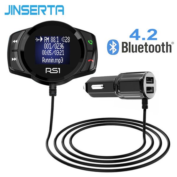 JINSERTA Bluetooth FM Transmitter Car MP3 Player FM Modulator Handsfree Dual USB 2.1A Quick Charger for iPhone X