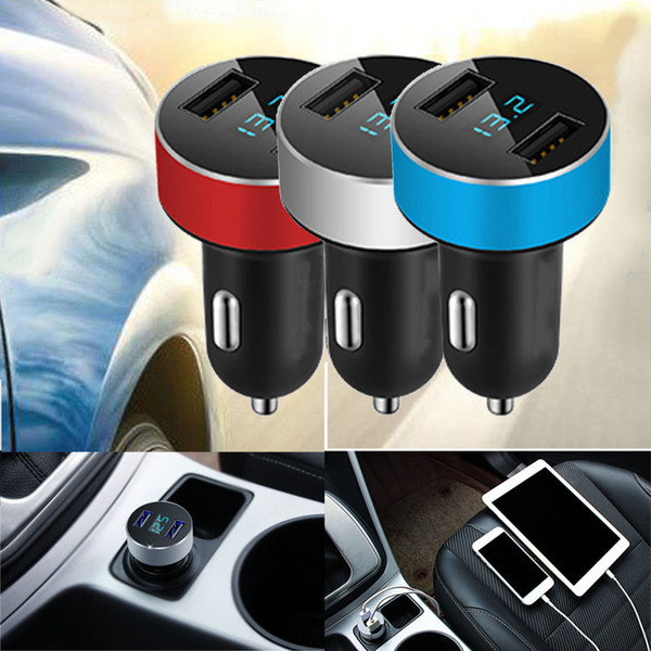 LED Car Charger 5V/3.1A Quick Charge Dual USB Port Cigarette Lighter Adapter Voltage for Iphone DHL Free Shipping