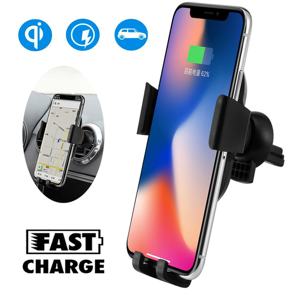 Wireless Qi Charger Car Mount Adjustable Gravity Clip-on Air Vent Phone Holder