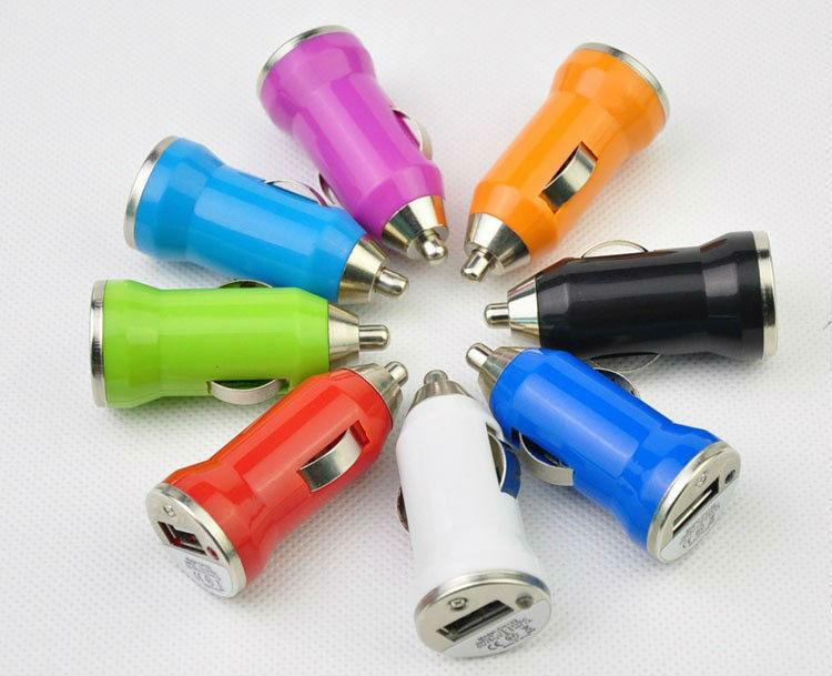 Bullet Car Chargers Mini Colorful 5V 1A USB Car Charger Universal Adapters For Cell Phone iPhone Samsung Mobile Phone