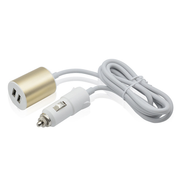 Gold double USB vehicle extension line 5V3.1A vehicle charging 1.5 meter line rear row mobile phone charger