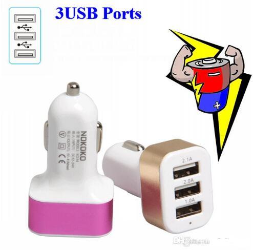 5V 3 Port USB Car Charger Universal Mini Charging Adapter For Apple Iphone 5 6 6s Samsung Galaxy Note HTC LG