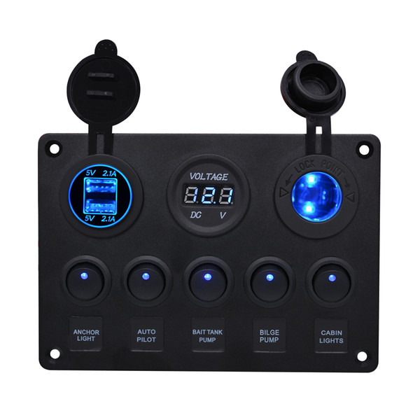 CS-666A1 Car Charger Yacht and car combination switch round 5-bit switch dual usb car charger voltmeter combination control panel switch