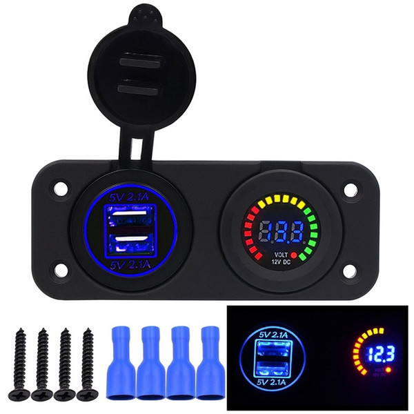 12V/24V4.2A Car USB Mobile Phone Charger Color Screen Voltmeter Car/RV Universal Modified Parts Multifunction Switch Panel