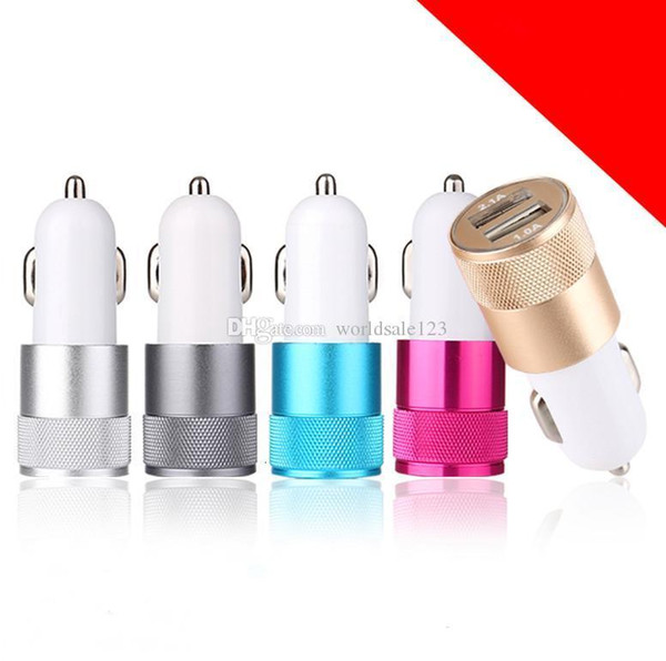 Metal Dual USB Port Car Adapter Charger Universal Aluminium 2-port Car Chargers USB for Apple iPhone iPad iPod / Samsung Galaxy Droid Nokia