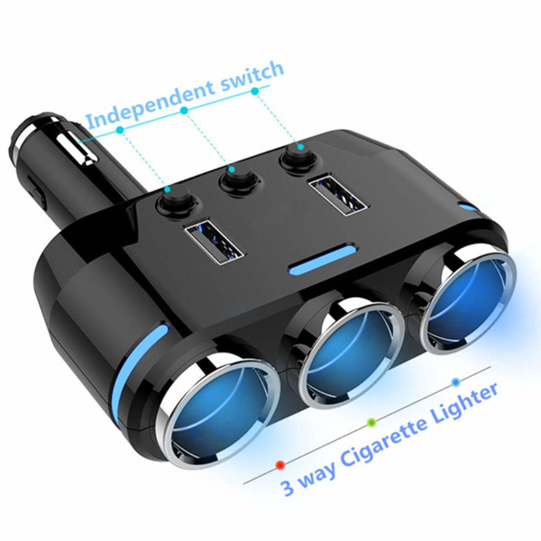 Auto DC 12V Car Cigarette Lighter Socket Splitter 3way Dual USB Charger Power Adapter