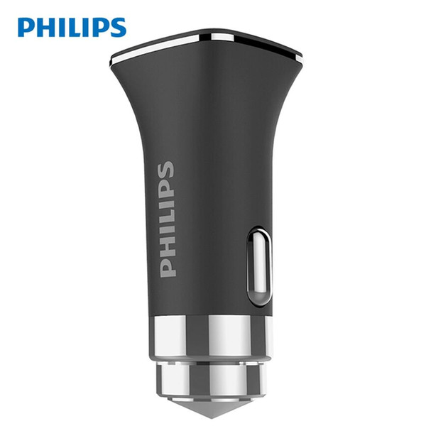 Philips DLP2018 Car Charger Safety Hammer Dual USB Ports LED Indicator Smart Fast Charging 3.1A - Black