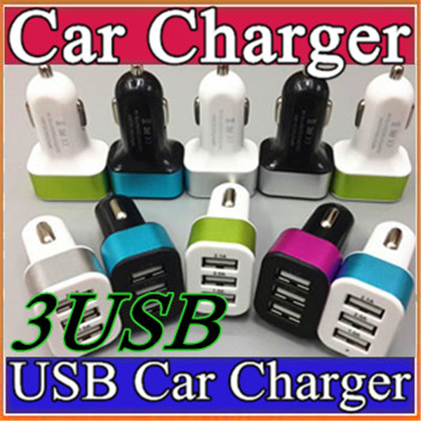 100X For iPhone 6s 7 Plus Car Charger Traver Adapter Car Plug Hot Selling Triple 3 USB Ports Car Charger DHL Without Package O-SC