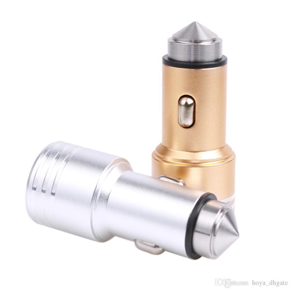 High Quality 5V 2.1A Car Charger 2 USB Stainless Steel Emergency Hammer Cigarette Lighter Chargers Promotion on Sale