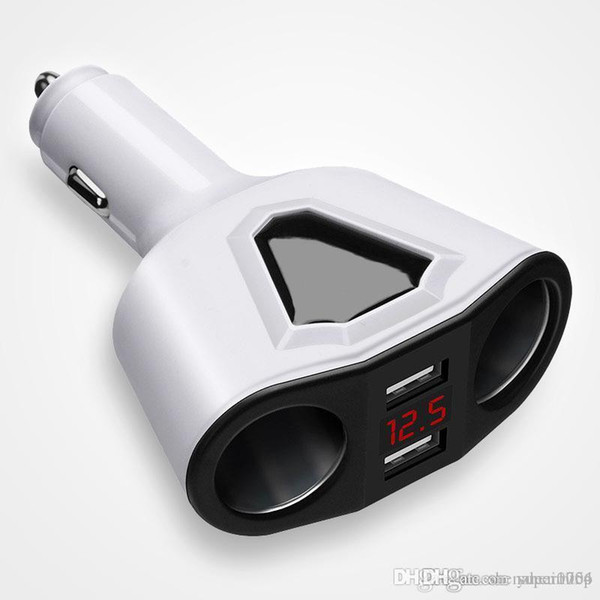 3.1A Dual USB Car Charger with 2 Cigarette Lighter Sockets 120W Power Support Display Current Volmeter for Phone Tablet GPS DVR