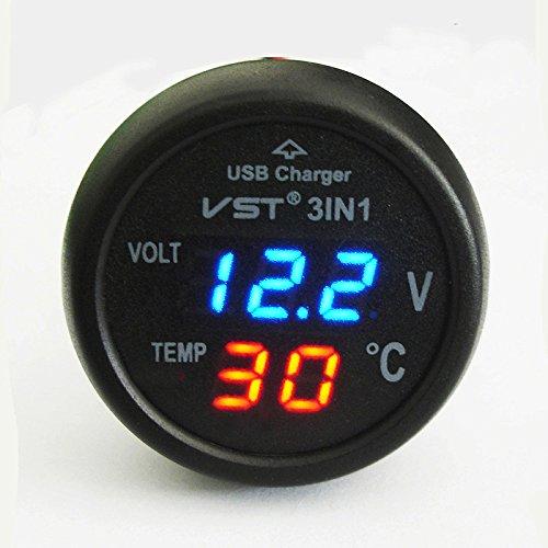 ZOOKOTO Universal Red Cigarette Lighter Car usb port charger Digital LED Display Voltmeter Thermometer 12V-24V Battery Voltage Tester