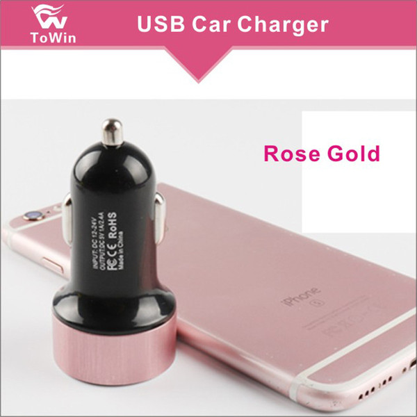 Universal Circular Stainless steel and Aluminum alloy Dual Port USB Car Charger with Digital Display and Color Ring for phone and tablet