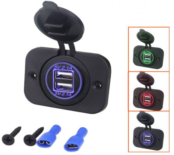 Two LED Light Rings 4.2A Dual Socket Mobile Phone Power Adapter USB Car Chargers for Motorcycle Bus Marine