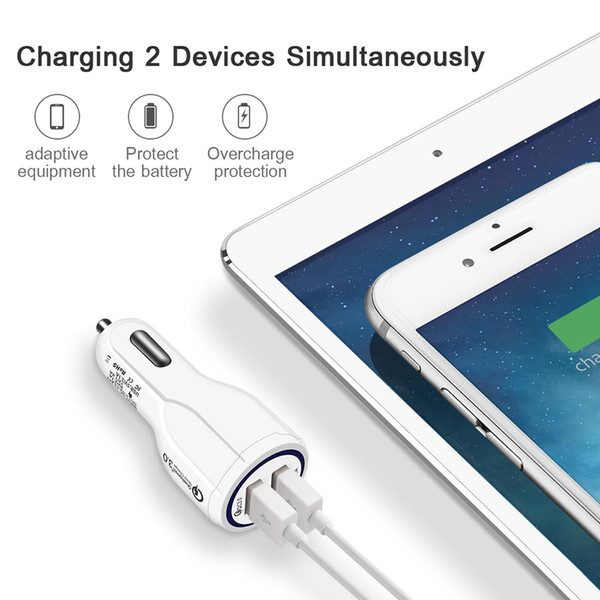 Aluminum 2-port car charger mobile phone car charger dual USB QC3.0 fast smart charging adapter 12V 3.1A for iPhone Android smartphone