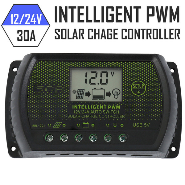 DC 12V/24V 30A Solar Panel Battery Regulator Charge Controller PWM LCD Display DC 5V Output for Car Boat