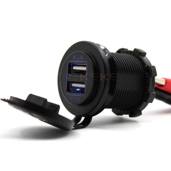 Dual bus USB Charger Socket Power Outlet 2.1A & 2.1A for Car Boat Marine Mobile (4.2A-Blue)